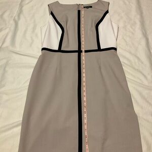 Ellen Tracy beige Sheath Midi Dress Sleeveless Crew Neck